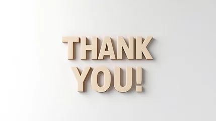 Fotobehang Appreciation: A simple message of gratitude conveyed through raised beige lettering on a plain white background, offering a visual expression of thanks. © photo for everything