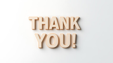 Golden 'Thank You!' - A warm expression of gratitude and appreciation, presented in stylish, 3D text against a clean, neutral backdrop.