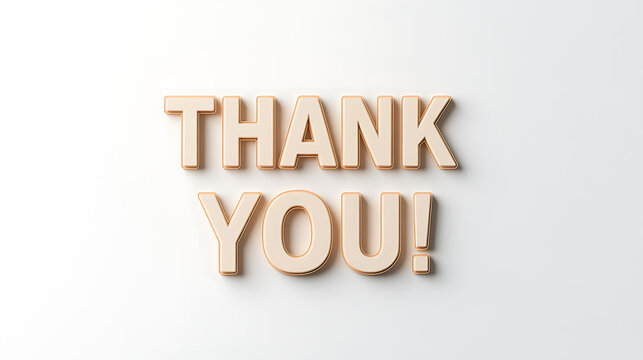 Golden 'Thank You!' - A warm expression of gratitude and appreciation, presented in stylish, 3D text against a clean, neutral backdrop.