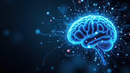Obraz premium An illustration of an AI brain with a neural network background symbolizing artificial general intelligence.