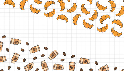 frame. a coffee and croissant frame. delicious pastries on the advertisement. an advertisement for croissants and coffee. delicious coffee. The flyer. a place for advertising. the poster. sweets.