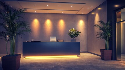 Welcoming Receptionist in Stylish Lobby Setting Ultr