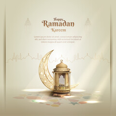 ramadan kareem card design with unique lanterns and crescent moon