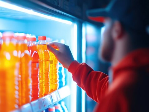 Man reaching for a drink in a cooler