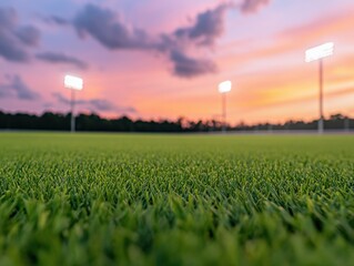 Soccer field at sunset with lights