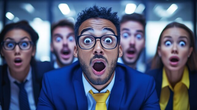 Group of shocked business people making surprised expressions