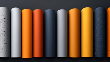 Variety of colored paper rolls displayed in a row for creative projects and crafts