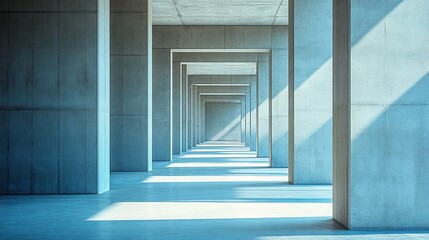 Obraz premium Concrete corridor, sunlight, modern architecture, perspective, design