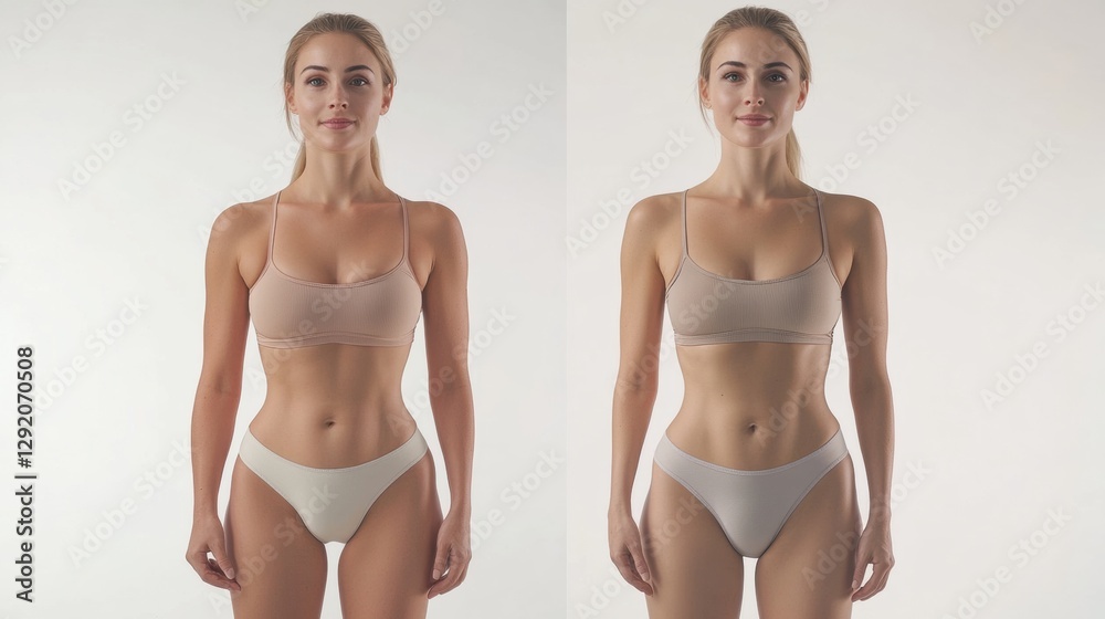 Poster Body shape transformation before and after highlights realistic changes in physique and confidence level. Generative AI
