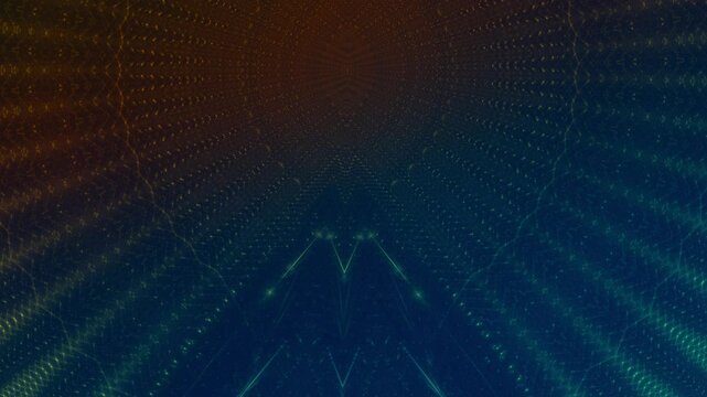 leuchtende Lichtpunkte bewegen sich langsam Richtung Zentrum, digitaler Datentransfer, Algorithmus, Internet, Energie, Datenfluss, Geschwindigkeit, Wandel, Austausch, gr&uuml;n, gelb, orange
