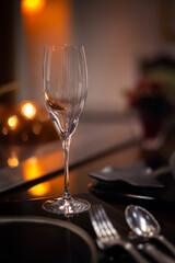 Empty glasses set in restaurant for dinnder