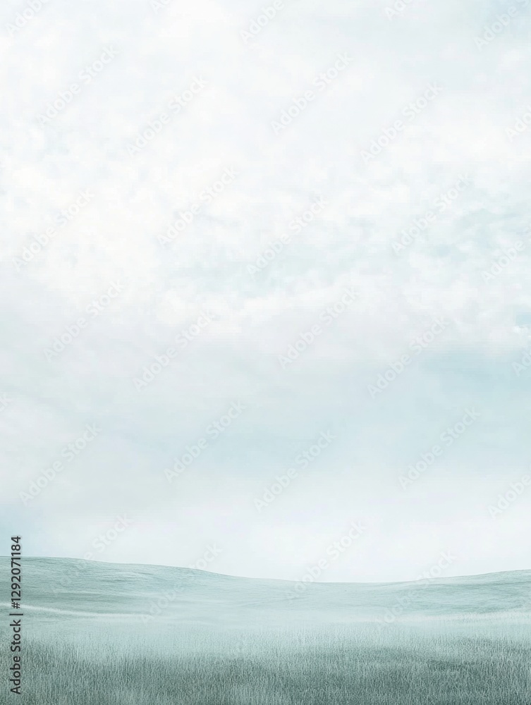 Leinwandbilder Soft mist envelops a serene landscape at dawn with clouds drifting above and gentle hills fading into the distance. Generative AI