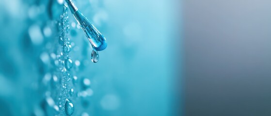 Water Droplets Clinging to a Blue Paintbrush