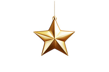 Golden star-shaped ornament hanging against a gray background, ideal for holiday decorations, Christmas themes, or festive designs