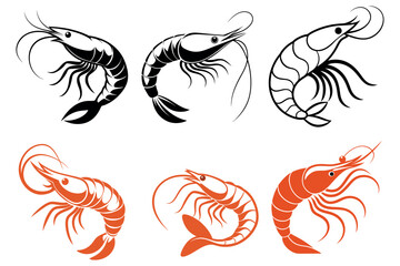 shrimp vector set silhouettes with various poses. shrimp vector. Shrimp silhouette