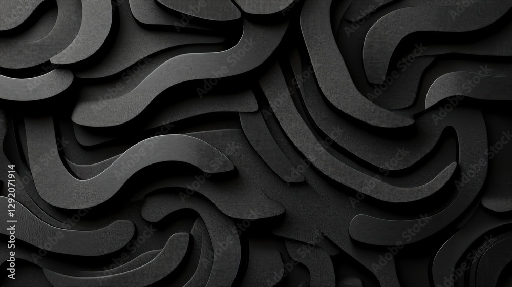 Poster black wall with multiple curves and shadows creating an abstract artistic background