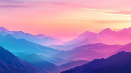 Obraz premium Vibrant sunset over soft mountains with smooth pastel hues, dreamscape. Soft Pastel Dreamscape. Illustration