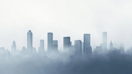 Obraz premium City skyline obscured by heavy smog with silhouettes fading into gray haze on an overcast day. Generative AI