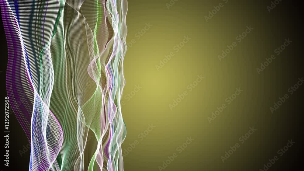 Poster fantastic video animation with particle wave object in slow motion and space for text, 4096x2304 loo