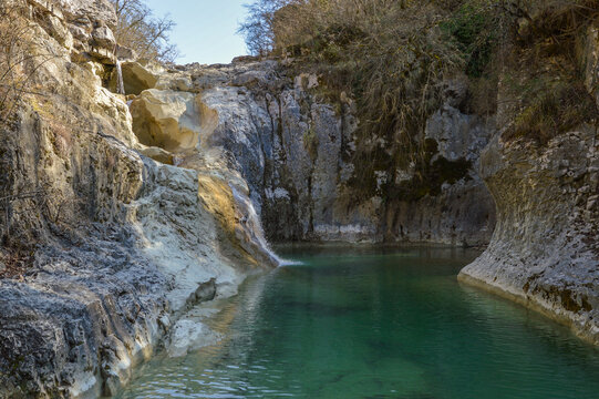 Waterfall at Mirna river canyon. Kotli, Istia, Croatia
