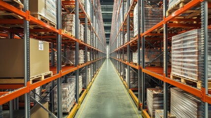 Fototapeta premium Modern automatized high rack warehouse