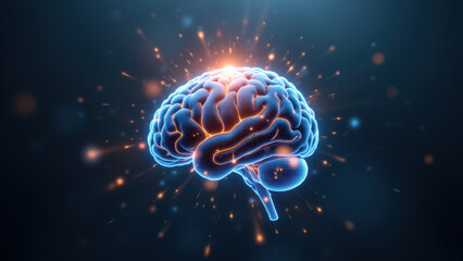 Fototapeta premium Illustration of a human brain with futuristic flames, representing artificial general intelligence or advanced technology.