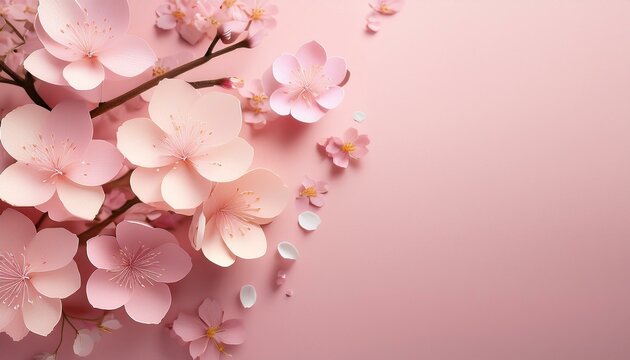 banner spring sale discount with sakura in soft pink pastel colors
