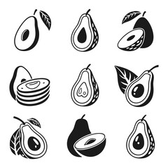 set of fruits avocado silhouette