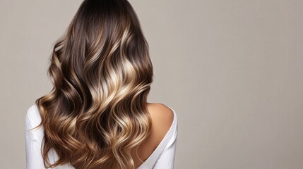 Fototapeta premium Brunette model showing long healthy hair with balayage