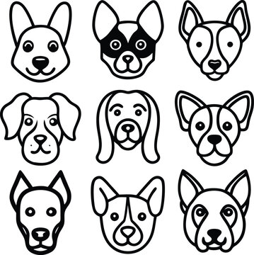 set of dog head silhouette vector