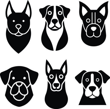 set of dog head silhouette vector