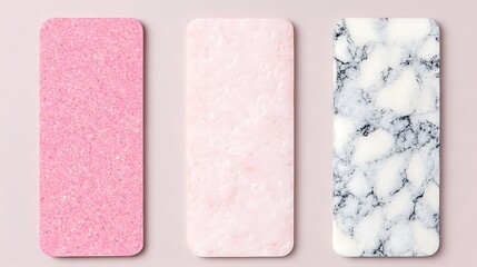 Textured smartphone screen mockup, standing on a flat surface, showing design options, background