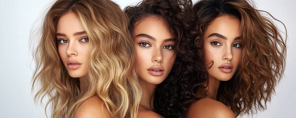 Three beautiful women posing with perfect hair and makeup