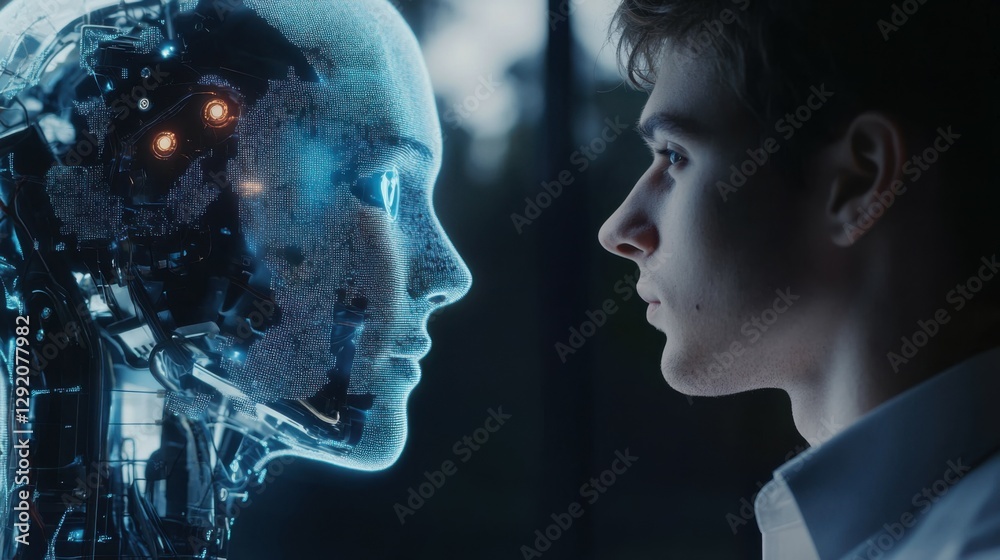 Poster businessman use artificial intelligence ai technology for enhanced work efficiency data analysis and