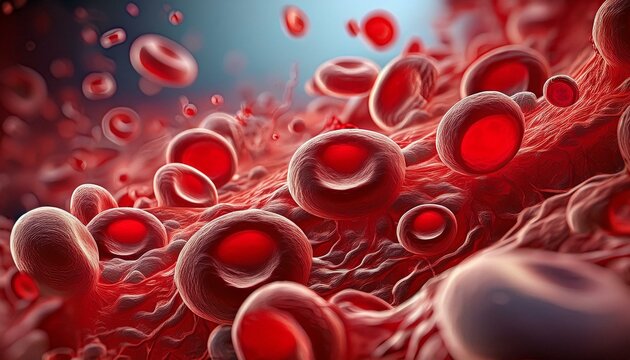 microscopic blood clot a detailed microscopic view of a blood clot showcasing its intricate structure amidst a dense field of red blood cells