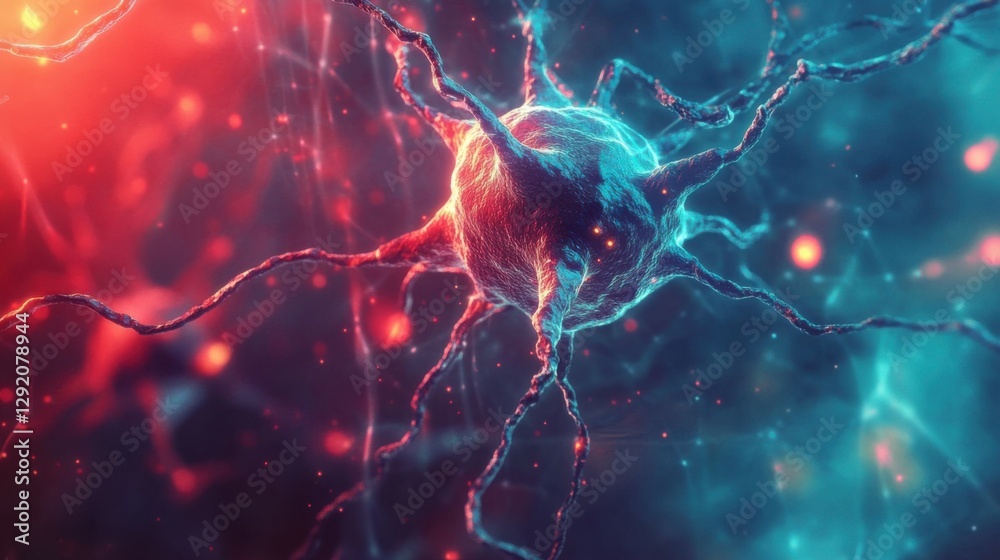 Poster abstract quantum computing system with neurons, data connections, and generative ai technology
