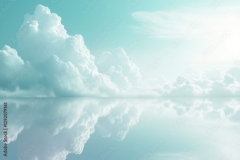 Aufkleber beautiful clouds reflecting on calm water under a serene sky at midday. generative ai