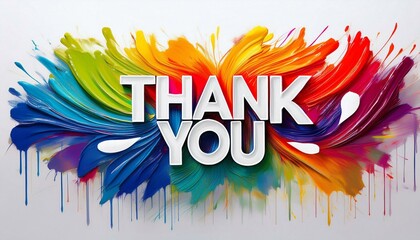 the words thank you in white in colorful paint strokes on a white background with an illustration style in the graphics the text is written in large letters a vibrant rainbow paint stroke