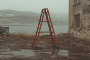 Fototapeta premium A ladder is leaning against a building
