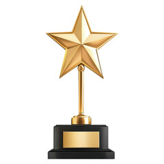 Golden star trophy symbolizing achievement and excellence , isolated on a transparency background