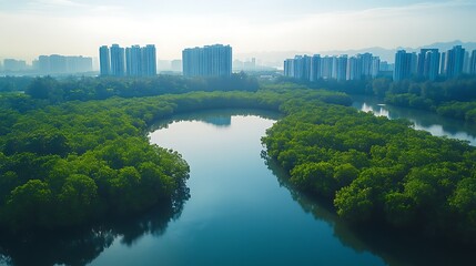 Fototapeta premium Mangrove River Cityscape Sunrise