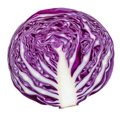 Obraz premium Red cabbage slice isolated on Transparent background highlighting its vibrant color and unique texture, Red cabbage one slice isolated on PNG background
