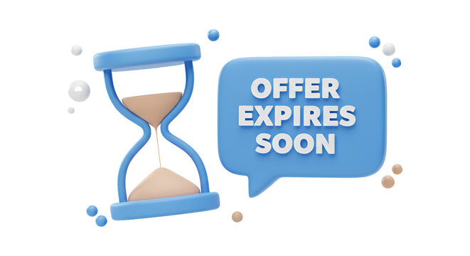 3D offer expires soon text inside a chat bubble, marketing and sales promo message to create urgency and action