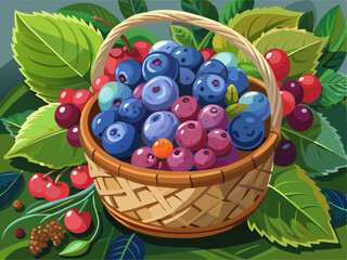 vector of close up of berries in a basket