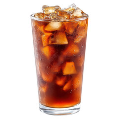 Chilled iced coffee beverage with ice cubes and fruit , isolated on a transparency background