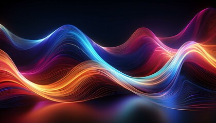 abstract waves of colorful light flowing on dark background