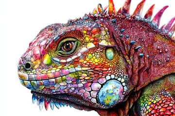 Fototapeta premium Vibrant marine iguana showcasing colorful scales in natural habitat near coastal region
