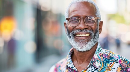 Obraz premium This image features a man with a beard, smiling and looking slightly off-camera. He appears relaxed and content.
