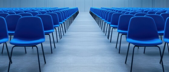 Fototapeta premium rows of blue chairs in an empty conference room