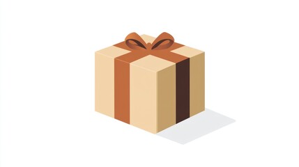 Obraz premium Wrapped gift, brown ribbon, white background, celebration